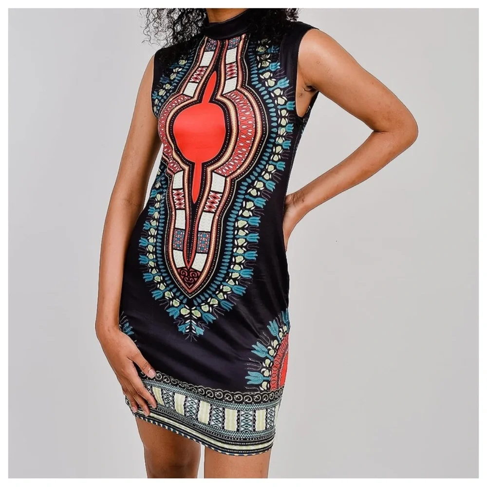 Women’s African Attire Bohemian Dashiki Tribal Vintage Ethnic Midi Dress - Picture 6 of 6